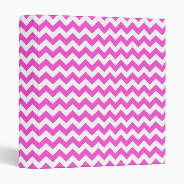 Hot Pink White Chevron Zig-Zag Pattern Binder (Front/Spine)