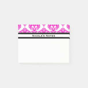 Hot Pink White Damask Pattern Modern Personalized Post-it Notes