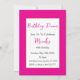 Hot Pink White Elegant Girly Birthday Dinner Invitation
