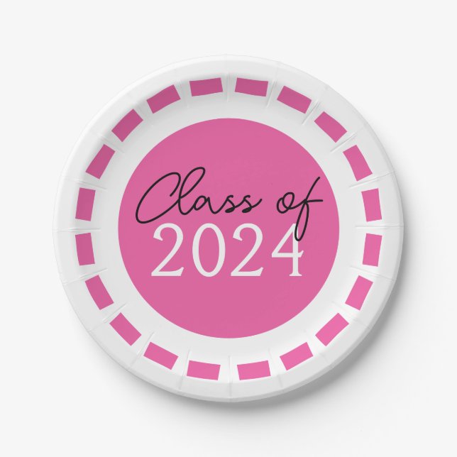 Hot Pink & White Filmstrip Class Year Graduation Paper Plate (Front)