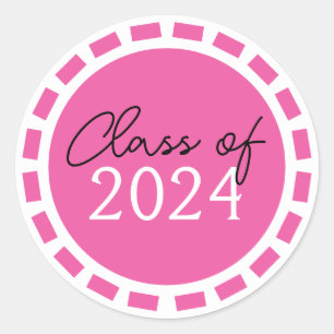 Hot Pink & White Filmstrip Graduation Classic Round Sticker