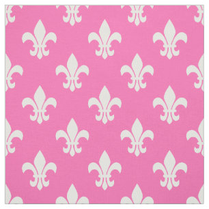 Hot Pink, White Fleur De Lis Pattern Fabric