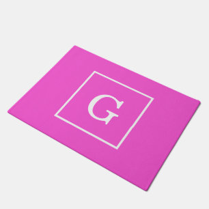 Hot Pink White Framed Initial Monogram Doormat