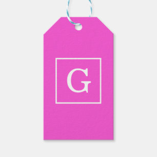 Hot Pink White Framed Initial Monogram Gift Tags