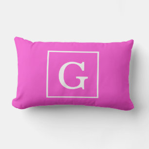 Hot Pink White Framed Initial Monogram Lumbar Pillow