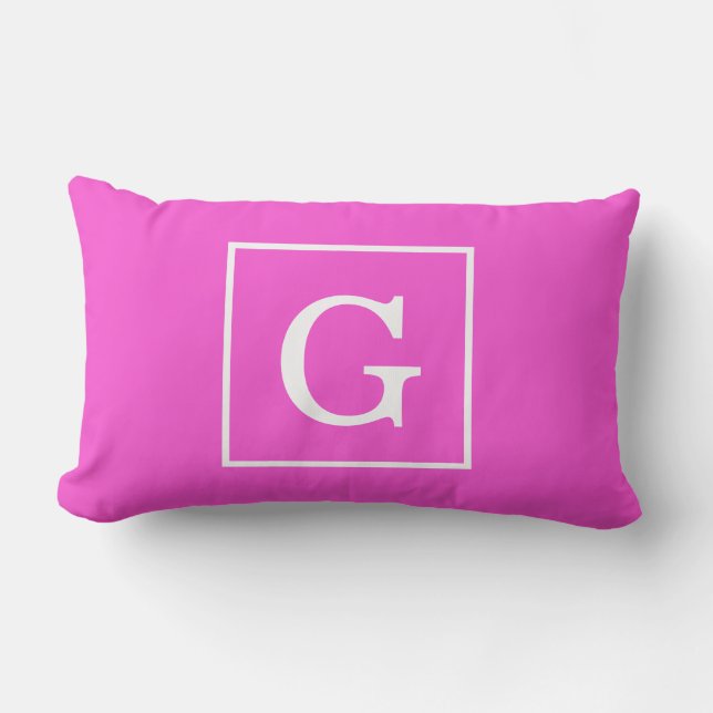 Hot Pink White Framed Initial Monogram Lumbar Pillow (Front)