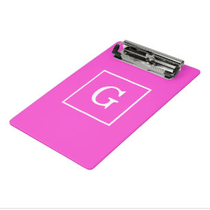 Hot Pink White Framed Initial Monogram Mini Clipboard