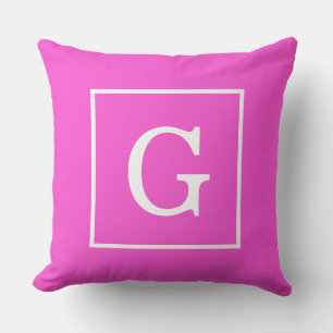 Hot Pink White Framed Initial Monogram Throw Pillow