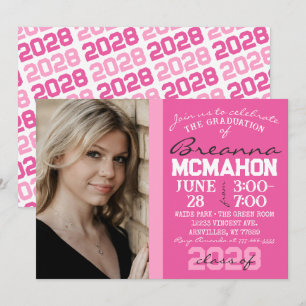 Hot Pink & White Graduation Photo Invitation