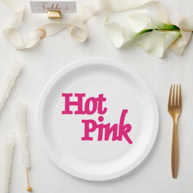 Hot Pink white large paper plates (Wedding)