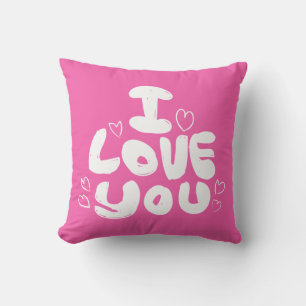 Hot Pink White Love Hearts Wedding Bridal Shower Throw Pillow
