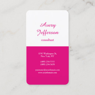 Hot Pink White Modern Minimalist Professional Business Card