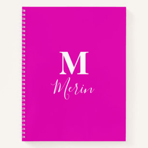 Hot Pink White Monogram Initial Custom Name Girly Notebook