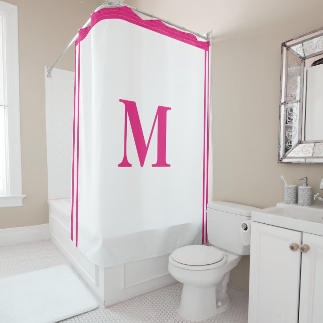 Hot Pink White Monogram Initial Custom Name Stripe (In Situ)
