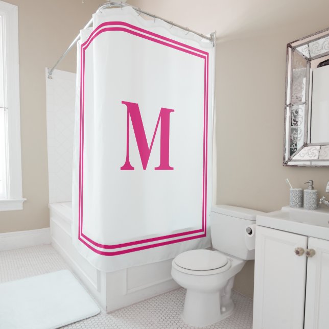 Hot Pink White Monogram Initial Stripe Custom Name (In Situ)
