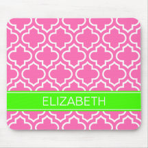 Hot Pink White Moroccan #6 Lime Name Monogram