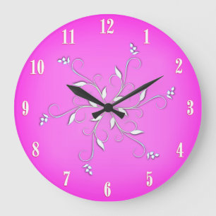 Hot Pink White Numbers Accent Large Clock