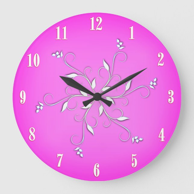 Hot Pink White Numbers Accent Large Clock (Front)