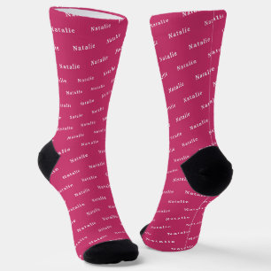 Hot Pink White Personalized Name Socks Custom Text