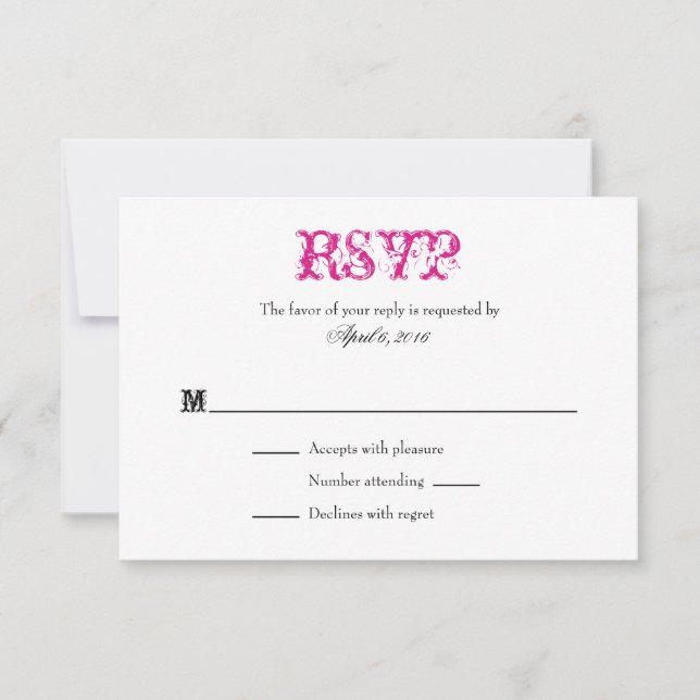 Hot Pink White Plain Simple Wedding RSVP Cards (Front)