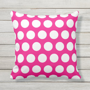 Hot Pink White Polka Dot Pattern Outdoor Pillow