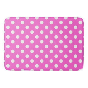 Hot Pink & White Polka Dots Dot Bath Mat