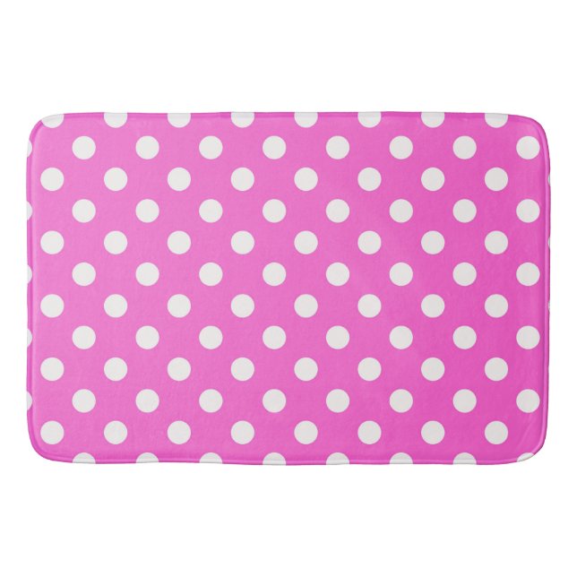 Hot Pink & White Polka Dots Dot Bath Mat (Front)
