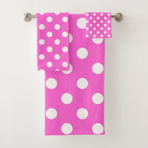 Hot Pink & White Polka Dots Dot Bath Towel Set