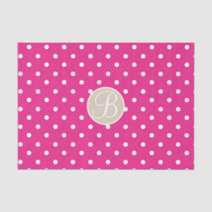Hot Pink White Polka Dots Monogram Letter Initial Tissue Paper