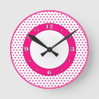 Hot Pink & White Polka Dots Round Clock
