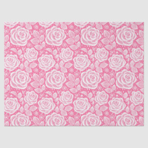 Hot Pink White Rose Lace Gift Wrap Tissue Paper