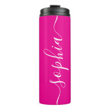 Hot Pink White Script Custom Thermal Tumbler