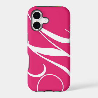 Hot Pink, White Script Monogram M