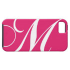 Hot Pink, White Script Monogram M