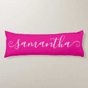 Hot Pink White Short Curly Swash Signature Name Body Pillow