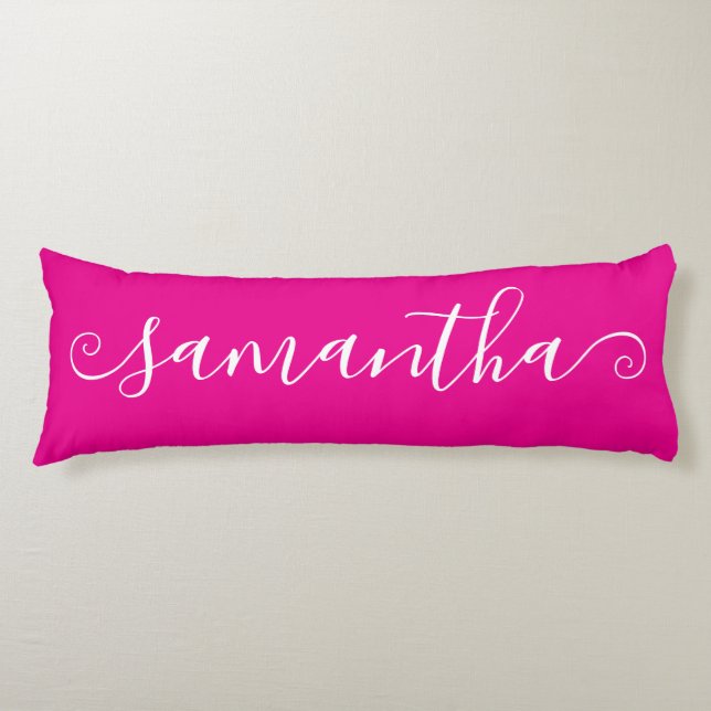 Hot Pink White Short Curly Swash Signature Name Body Pillow (Front)