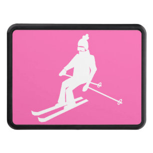 Hot Pink White Silhouette Skier Skiing Ski Trailer Hitch Cover