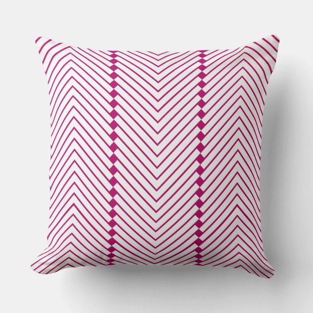 hot pink white Small Squares and Zig Zag Lines Throw Pillow (Front)