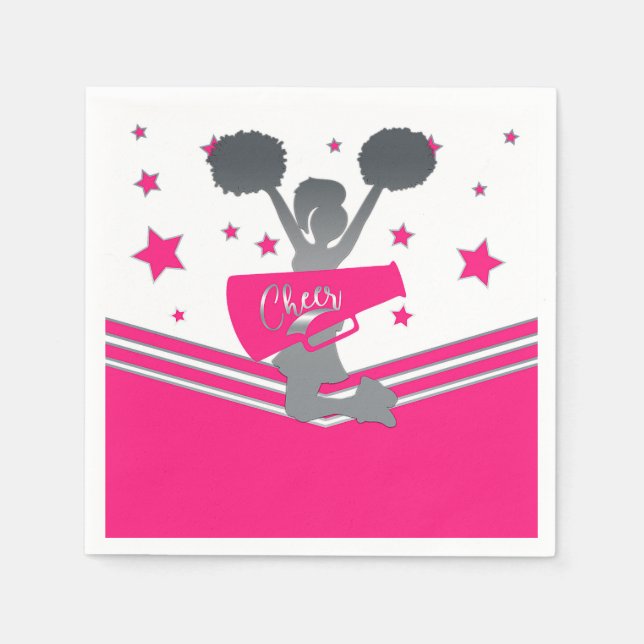 Hot Pink & White Stars Cheer Cheer-leading Party Napkin (Front)