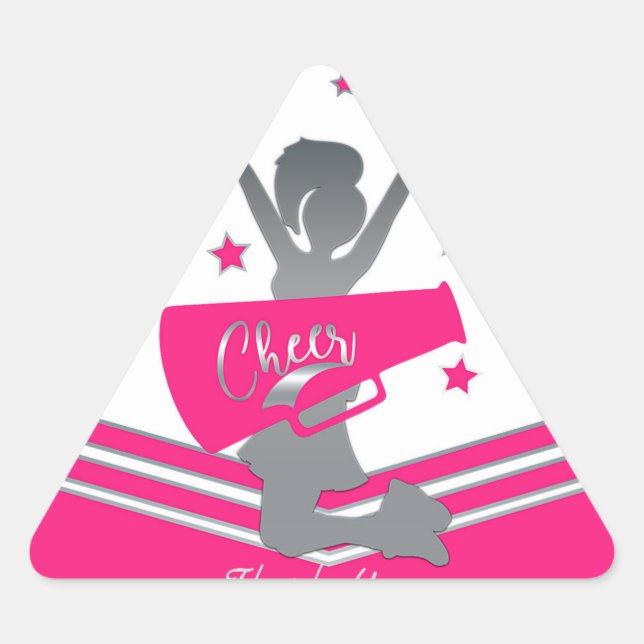 Hot Pink & White Stars Cheer Cheer-leading Party Triangle Sticker (Front)