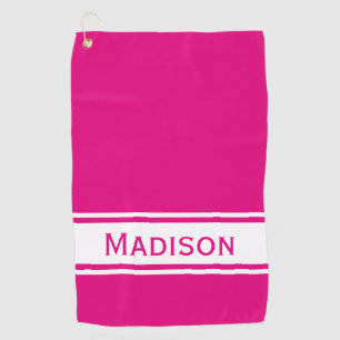 Hot Pink White Stripe Modern Name Monogram Golf Towel