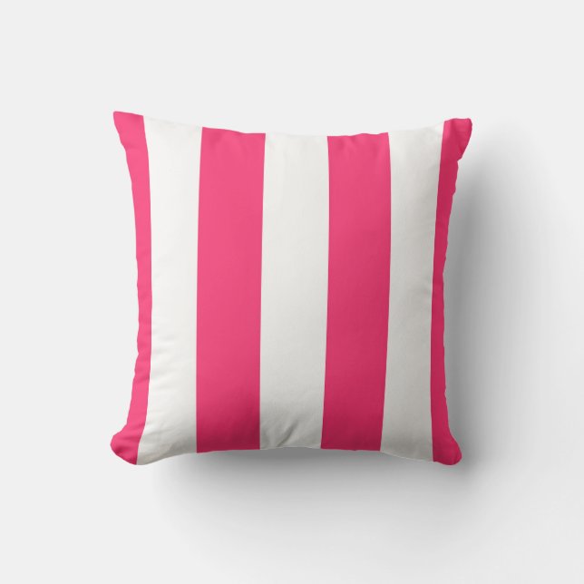 Hot Pink & White Striped Decorative Throw Pillow (Front)