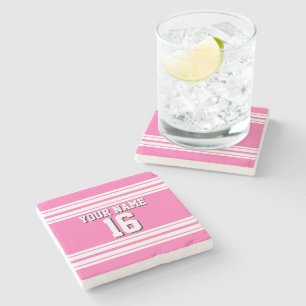 Hot Pink White Team Jersey Custom Number Name Stone Coaster