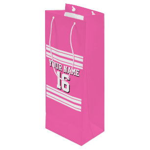 Hot Pink White Team Jersey Custom Number Name Wine Gift Bag