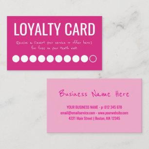 Hot Pink White Ten Visits Loyalty Punch Card