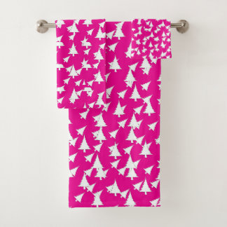 Hot Pink White Trees Bath Towel Set