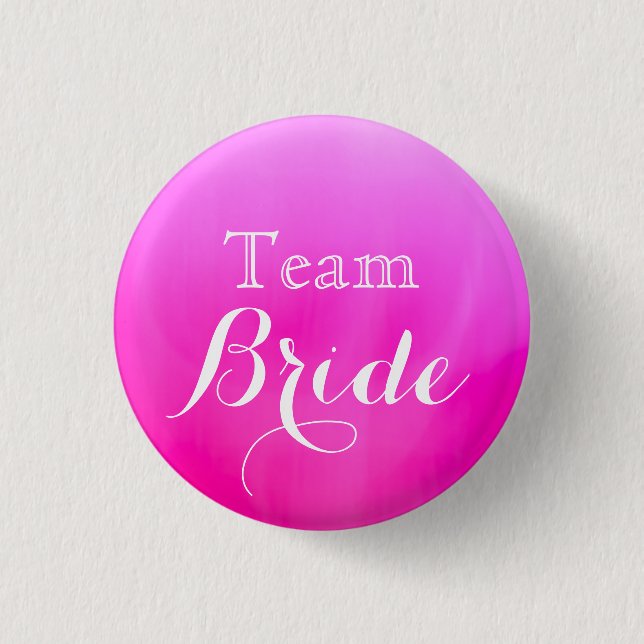 Hot Pink White Wedding Team Bride 1 Inch Round Button (Front)