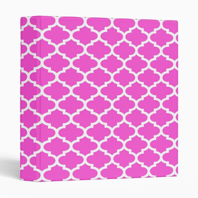 Hot Pink Wht Moroccan Quatrefoil Trellis Pattern 2 Binder (Front/Spine)