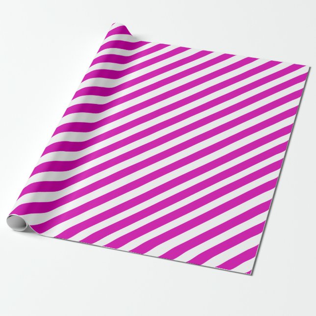 Hot Pink Wide Stripe Holiday Wrapping Paper (Unrolled)