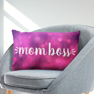 Hot Pink Wife Mom Boss Babe Fun Script Bold Simple Lumbar Pillow